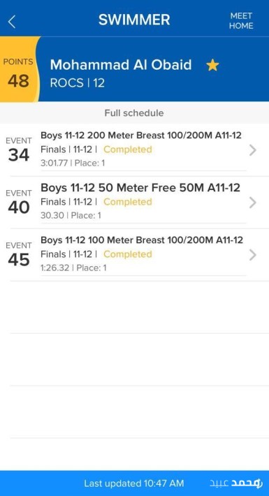محمد عبيد - نتائج السباقات نتائجي في البطولة