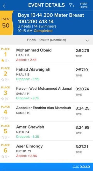 نتيجة 200م صدر